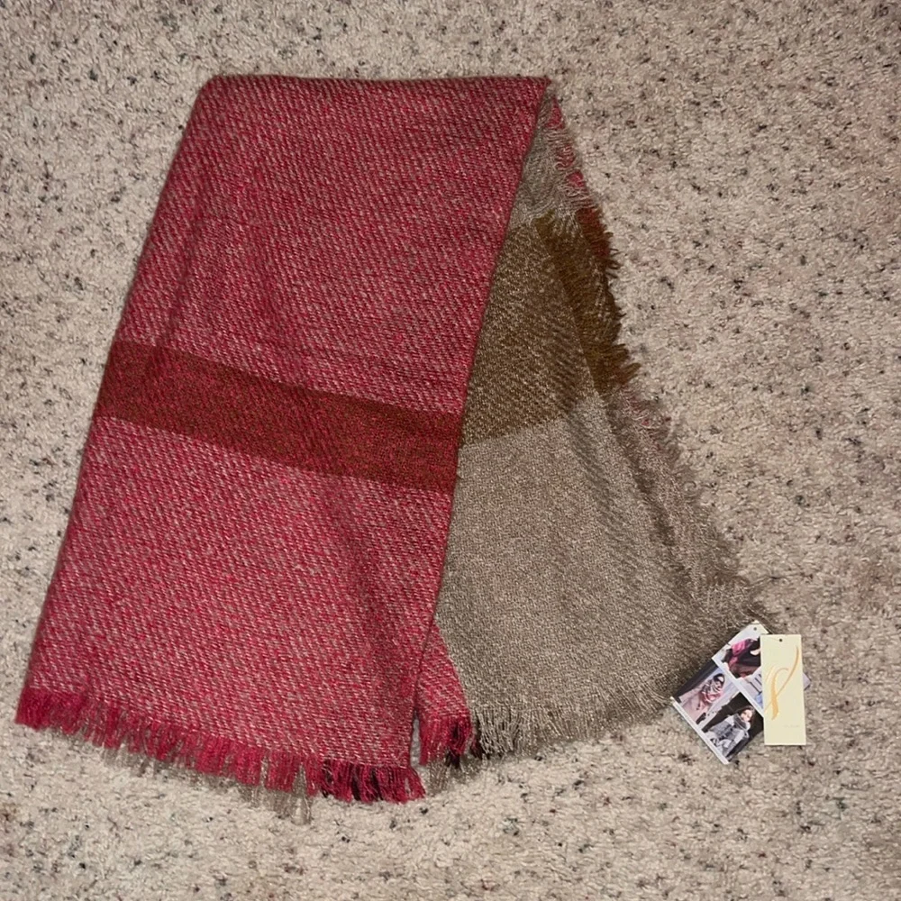 NWT collection 18 desert taupe pink purple brown plaid scarf one size